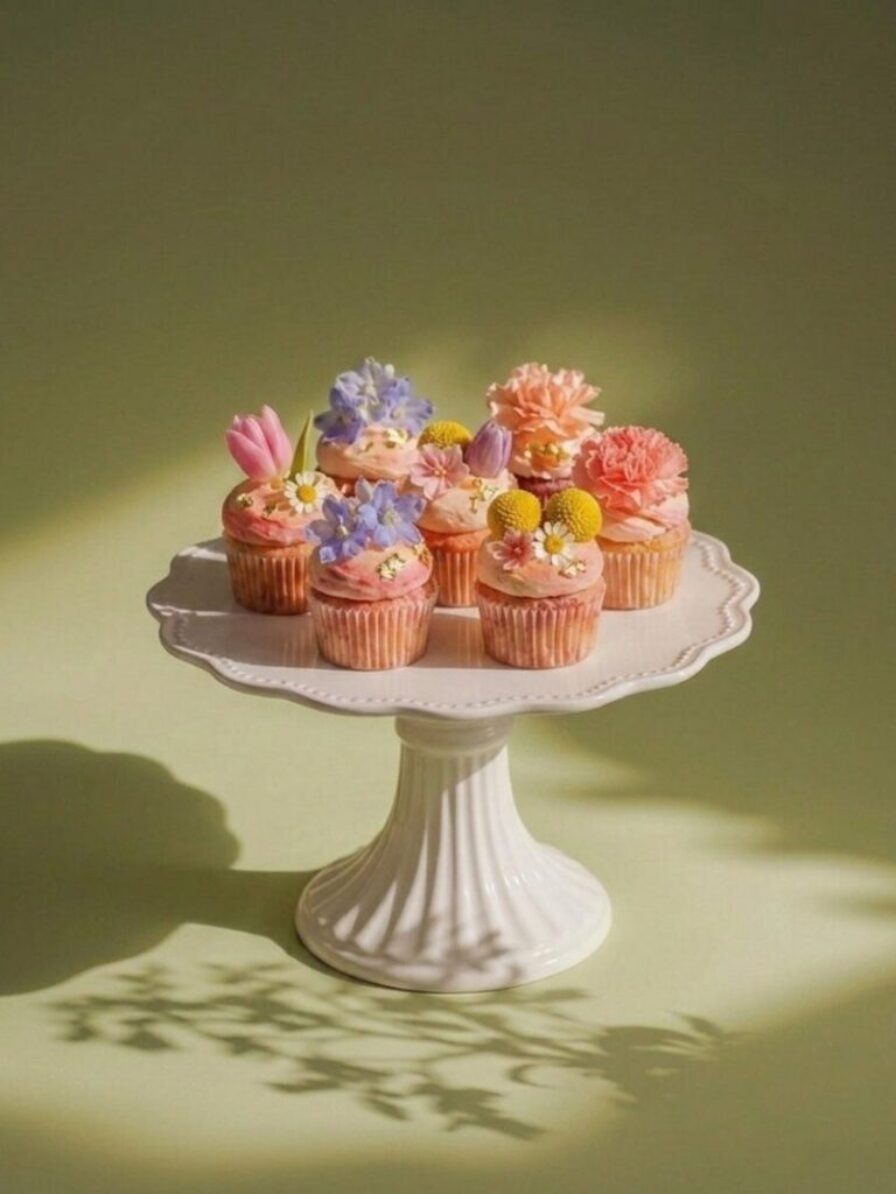 Light, airy sponges topped with delicate floral frosting. A subtle sweetness crafted elegant designs.